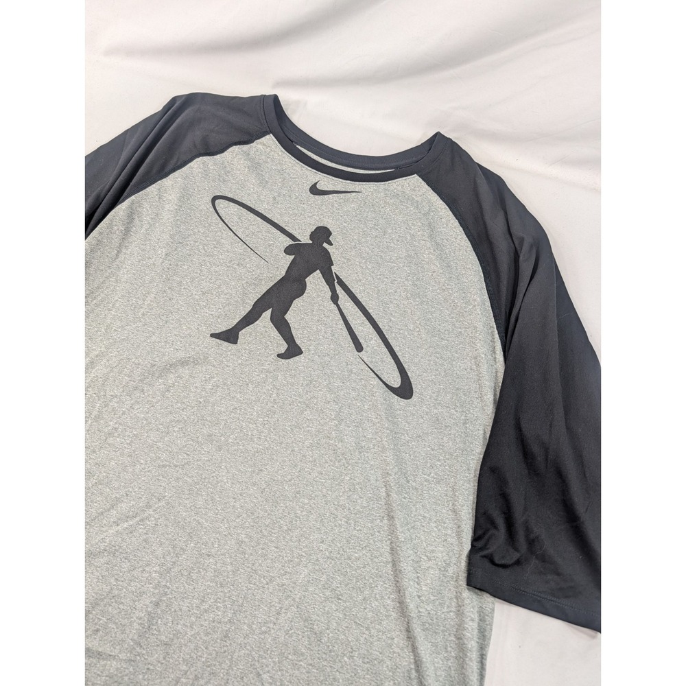 Nike Dri Fit 3/4 Sleeve Tee Ken Griffey Jr Swing Logo Grey Black Size XXL